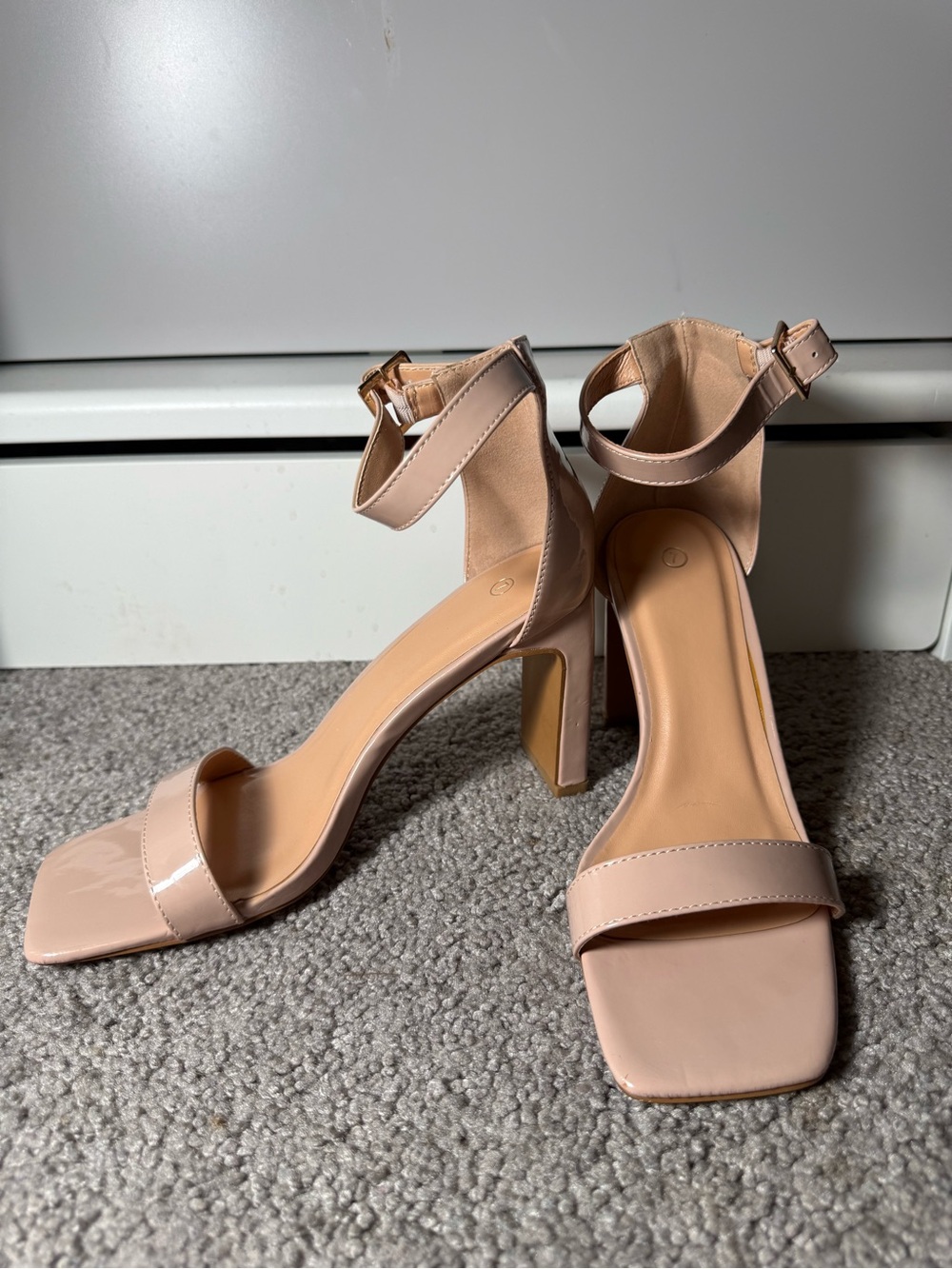 Classic Square-Toe Ankle Strap Heels in Blush
